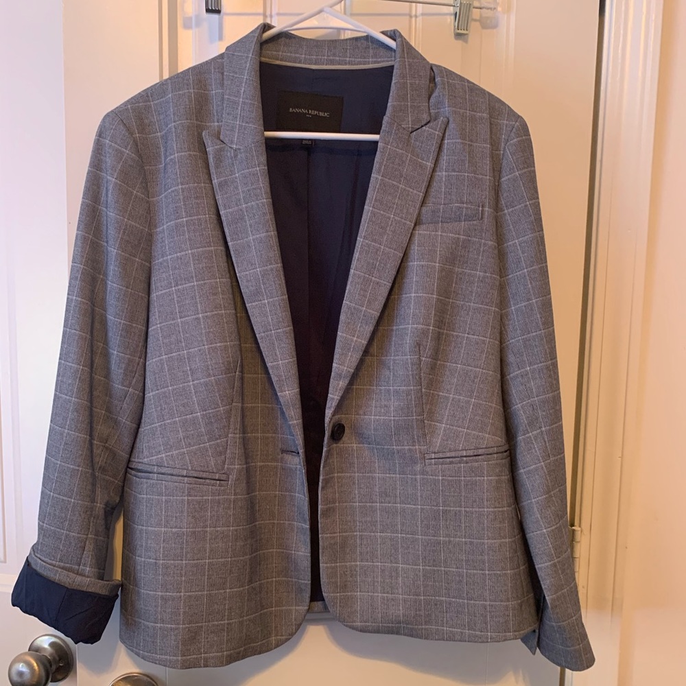 Navy blue plaid Banana Republic suit blazer